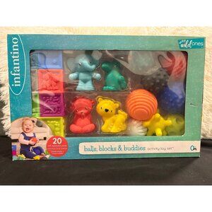 Infantino Wee Wild Ones Balls Blocks & Buddies Activity Set 20 Soft Squeezable P